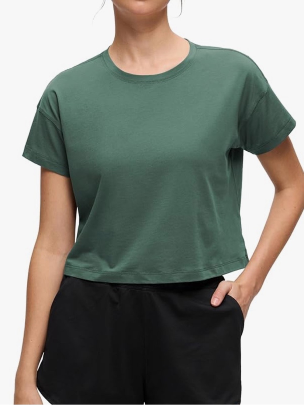 CRZ YOGA Forest Green Relaxed Crop Crewneck Top